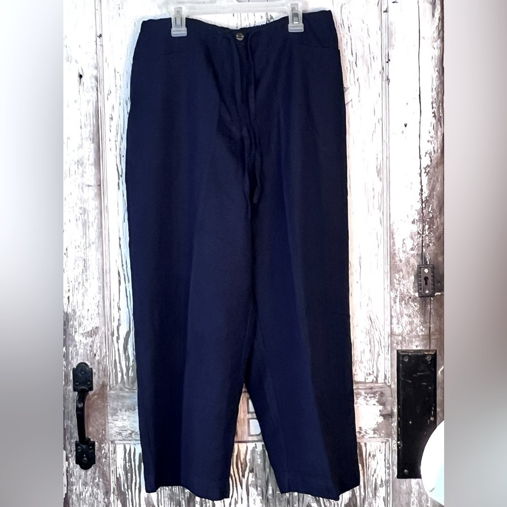 HAVANA JACKS WIDE LEG BEACH PANTS SZ LG DK NAVY RAYON BLEND BREEZY BEACH VACAY